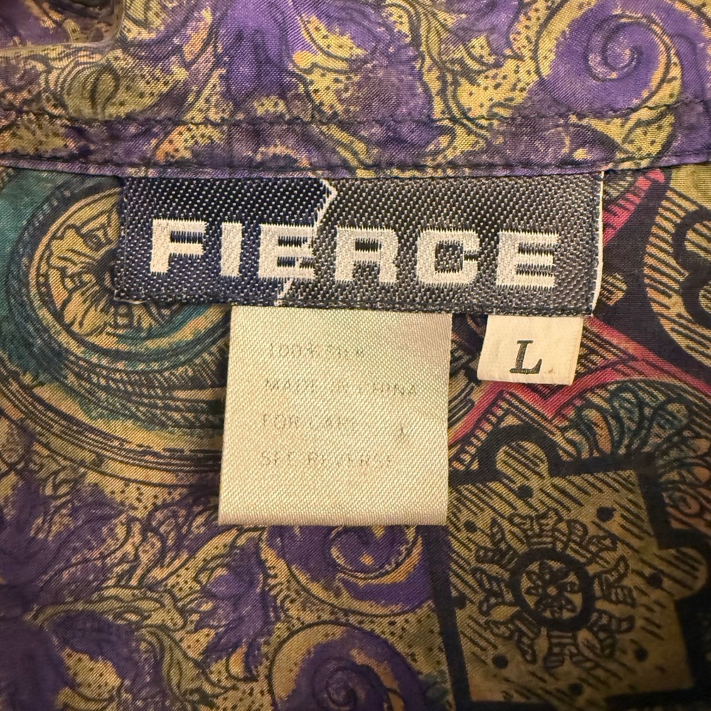 Fierce Vintage 90s 100% silk Abstract Print Button Up Shirt Size L Long Sleeve - Picture 3 of 6